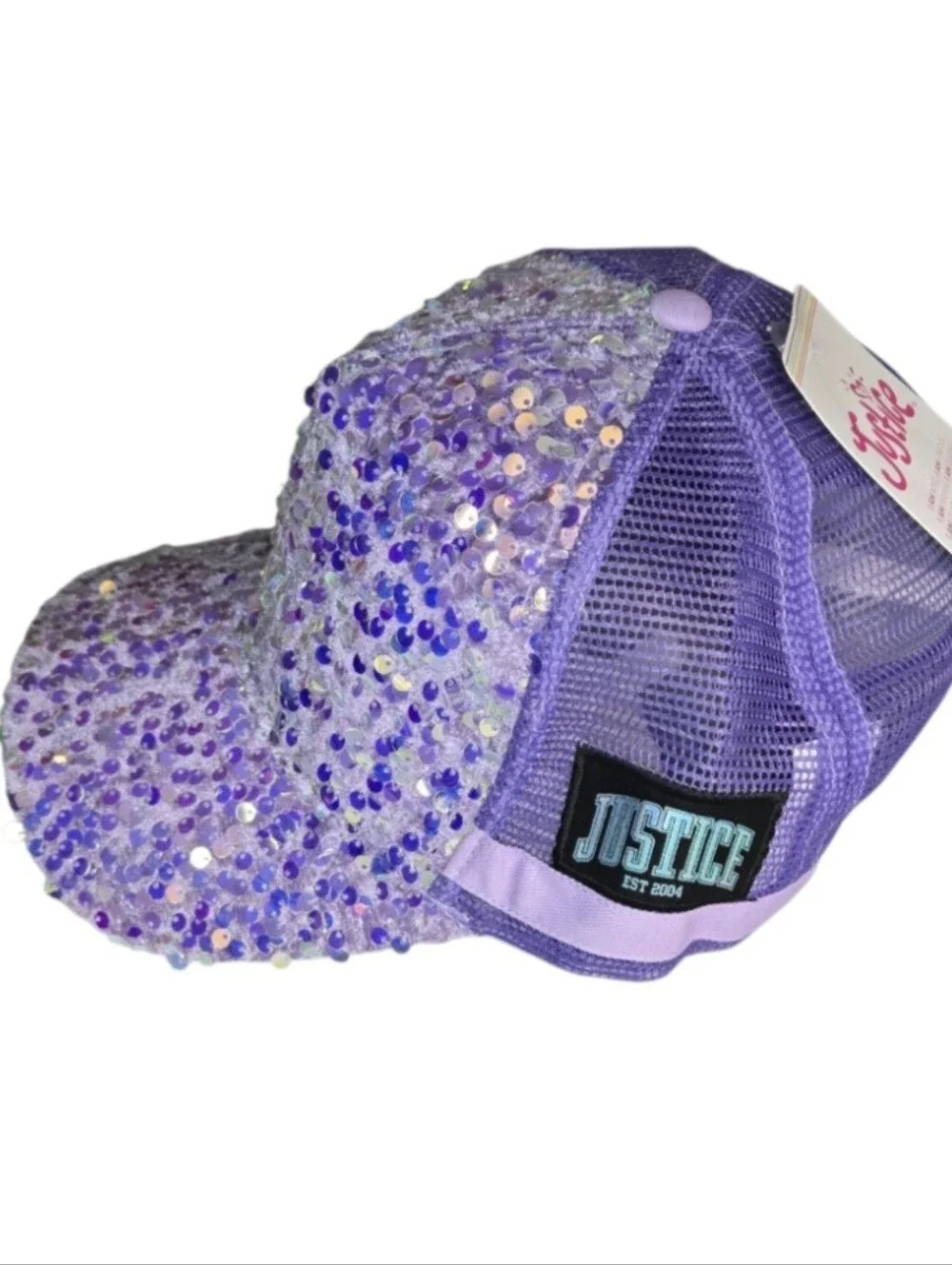 Justice Girl's Velvet Sequins Baseball Hat in Purple, One Size Snapback NWT!